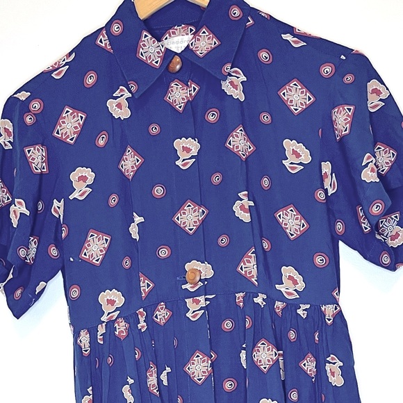 Liz Claiborne Navy Geometric Button Up Dress - Picture 2 of 4